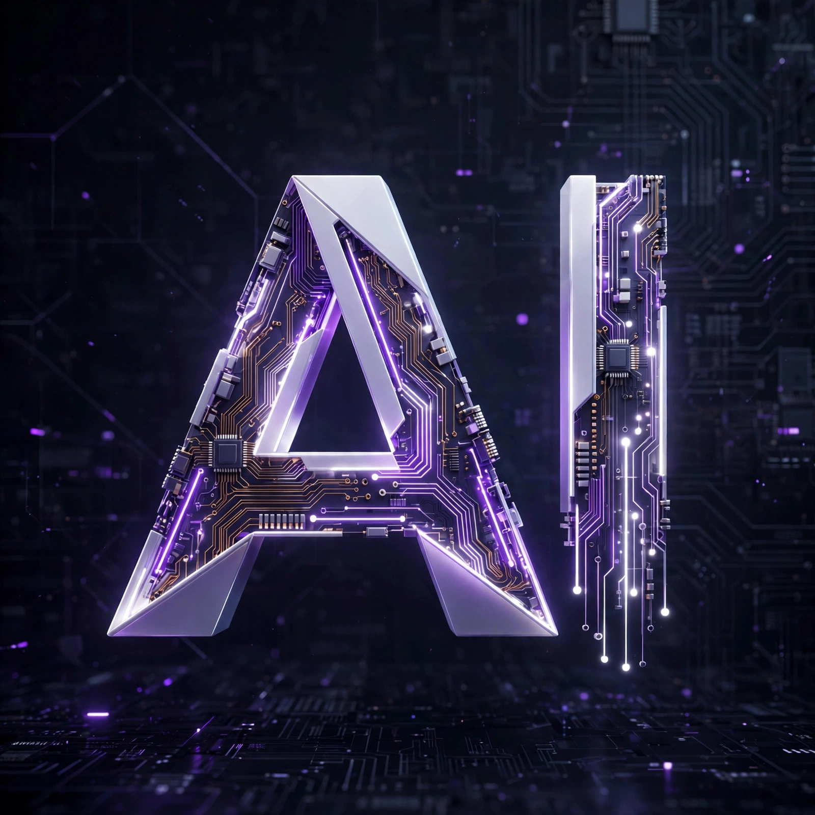 3D AI symbol purple circuit
