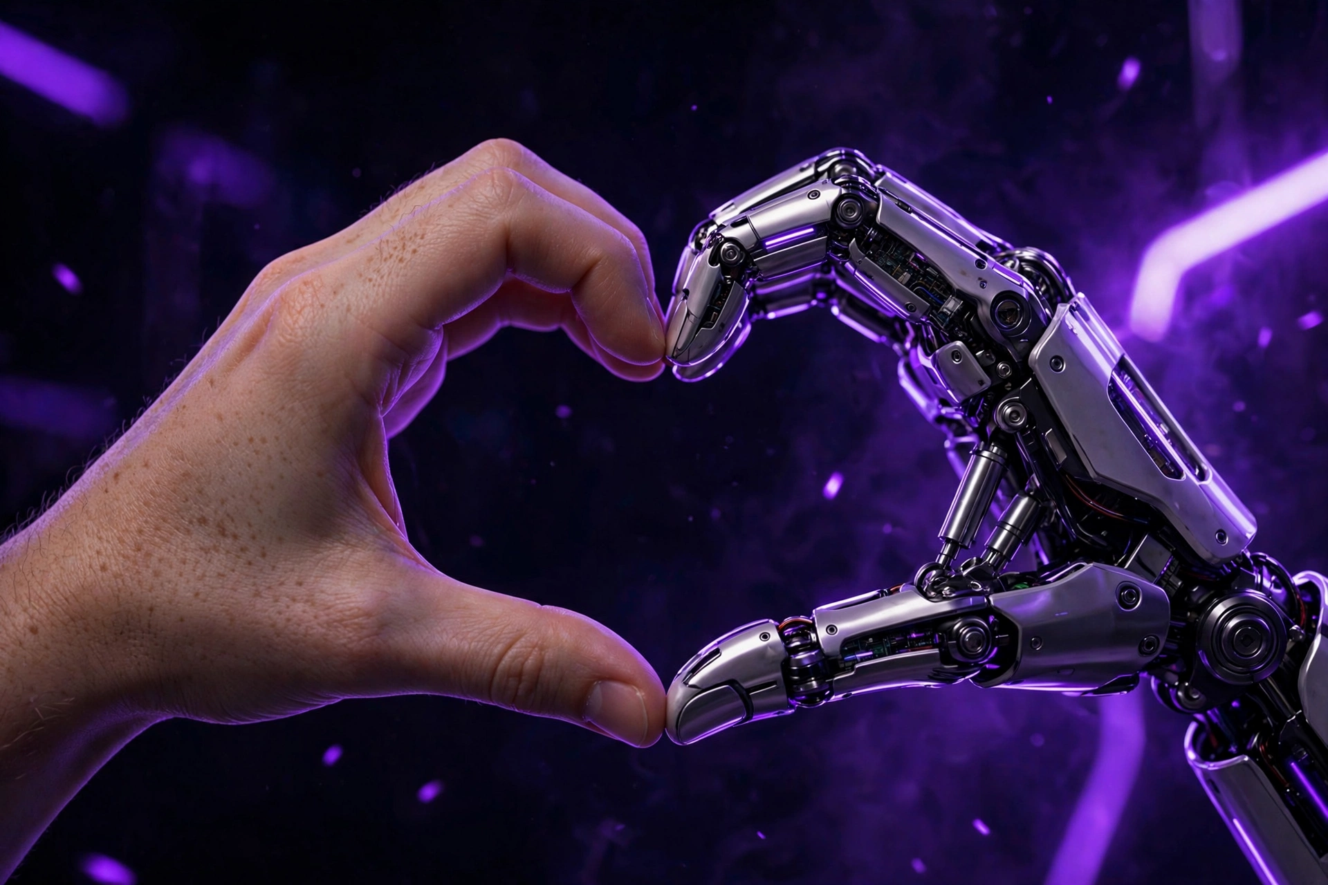 Human and robotic hand forming heart